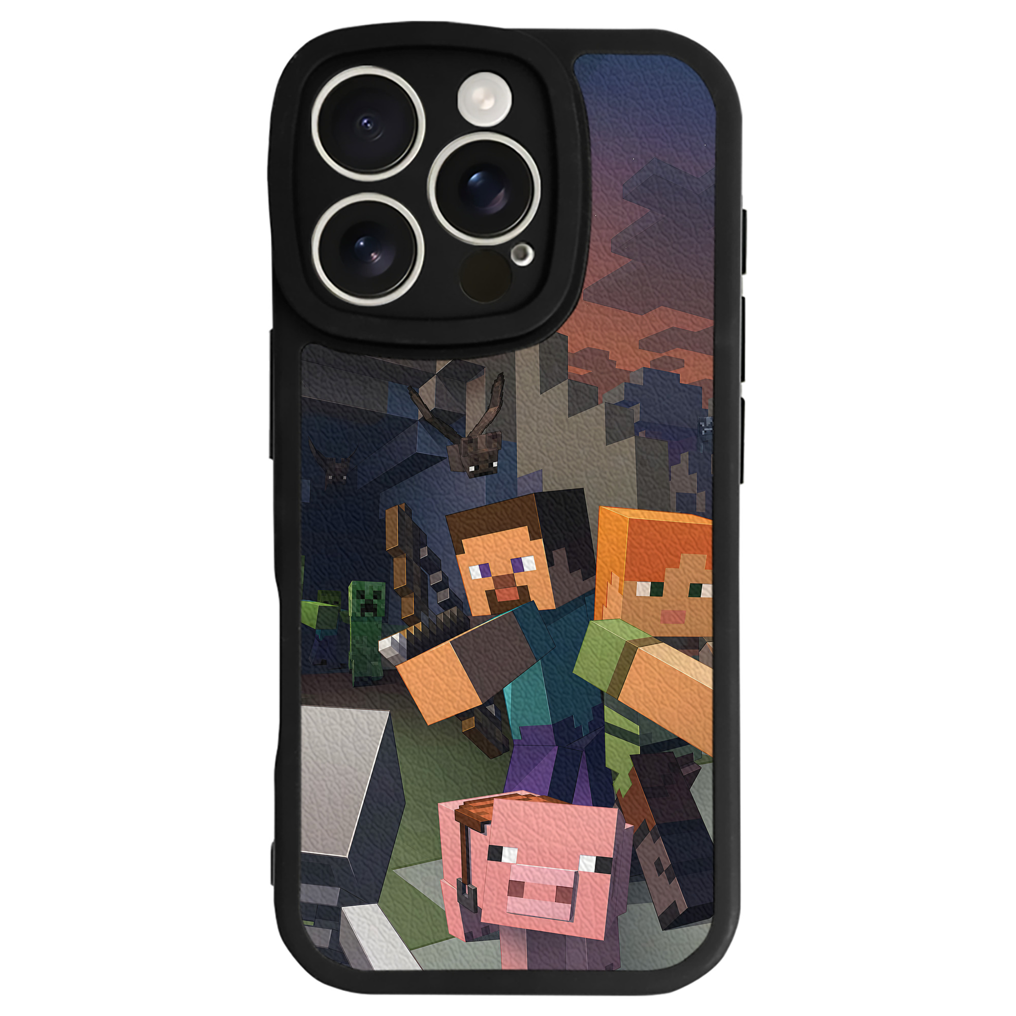 （画像用） マインクラフト ブロックの世界 Minecraft MC Block world 【iPhone 16シリーズ対応】シリコンスマホケース（レザー調） 材質：シリコン